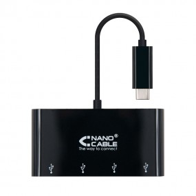 Adaptador USB-C a 4xUSB 3.0. USB-C/M-USB 3.0/H, Negro, 10 cm
